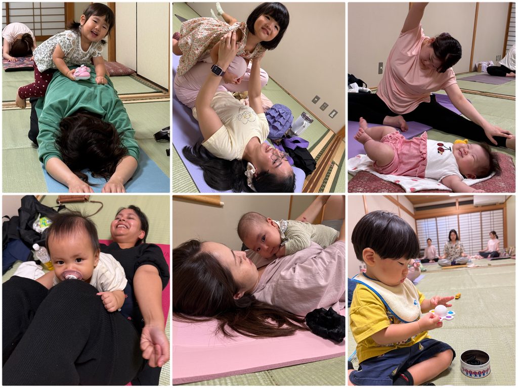 ママヨガのレッスン中にママのそばで過ごす子ども